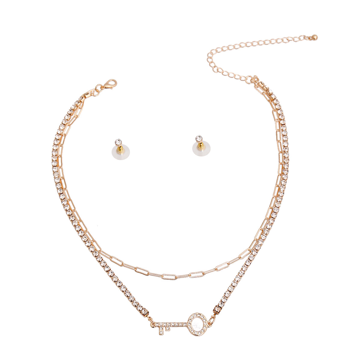 Gold 2 Layer Key Necklace Set