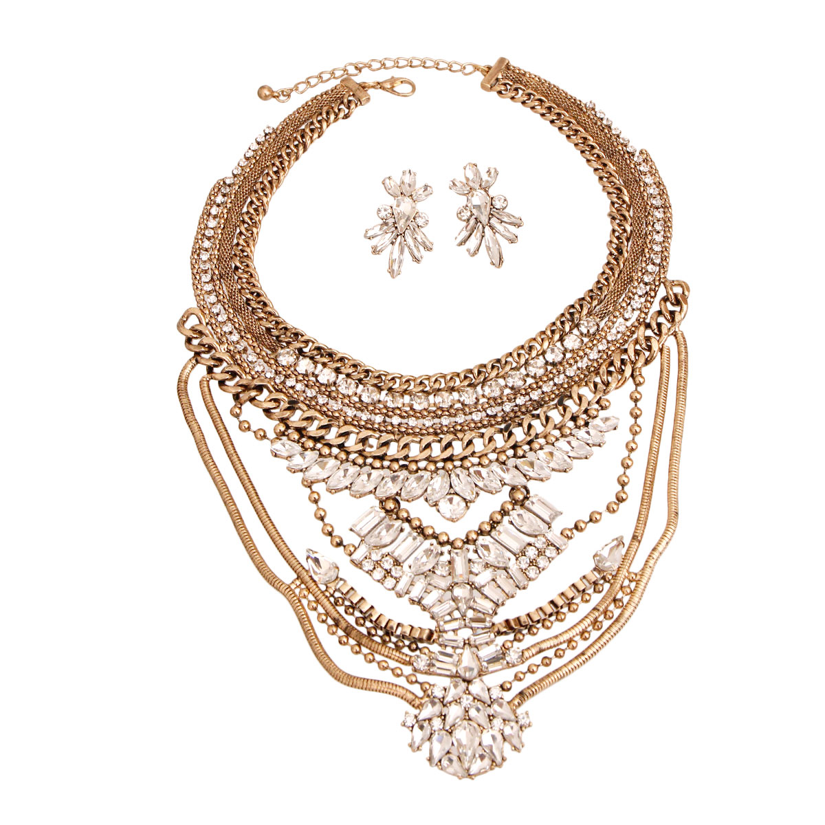 Burnished Gold Crystal Bib Necklace