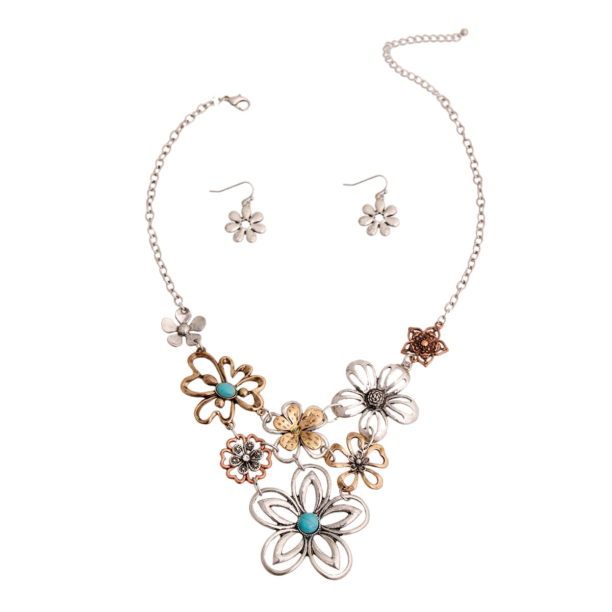 Mixed Metal Engraved Flower Necklace