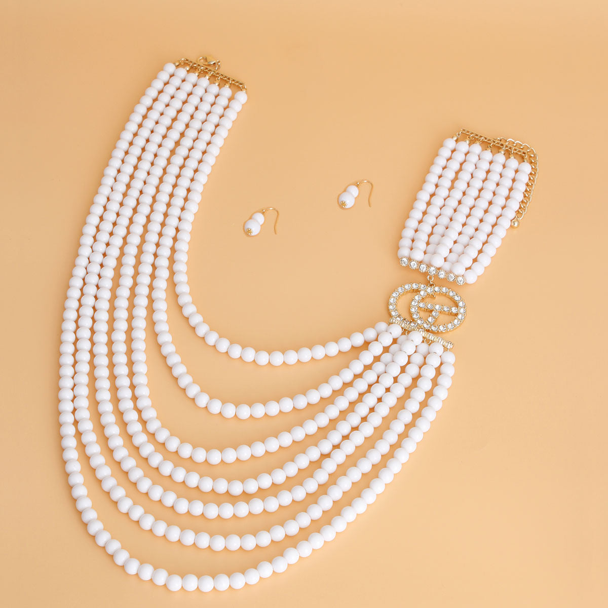 White Bead 7 Strand GG Necklace