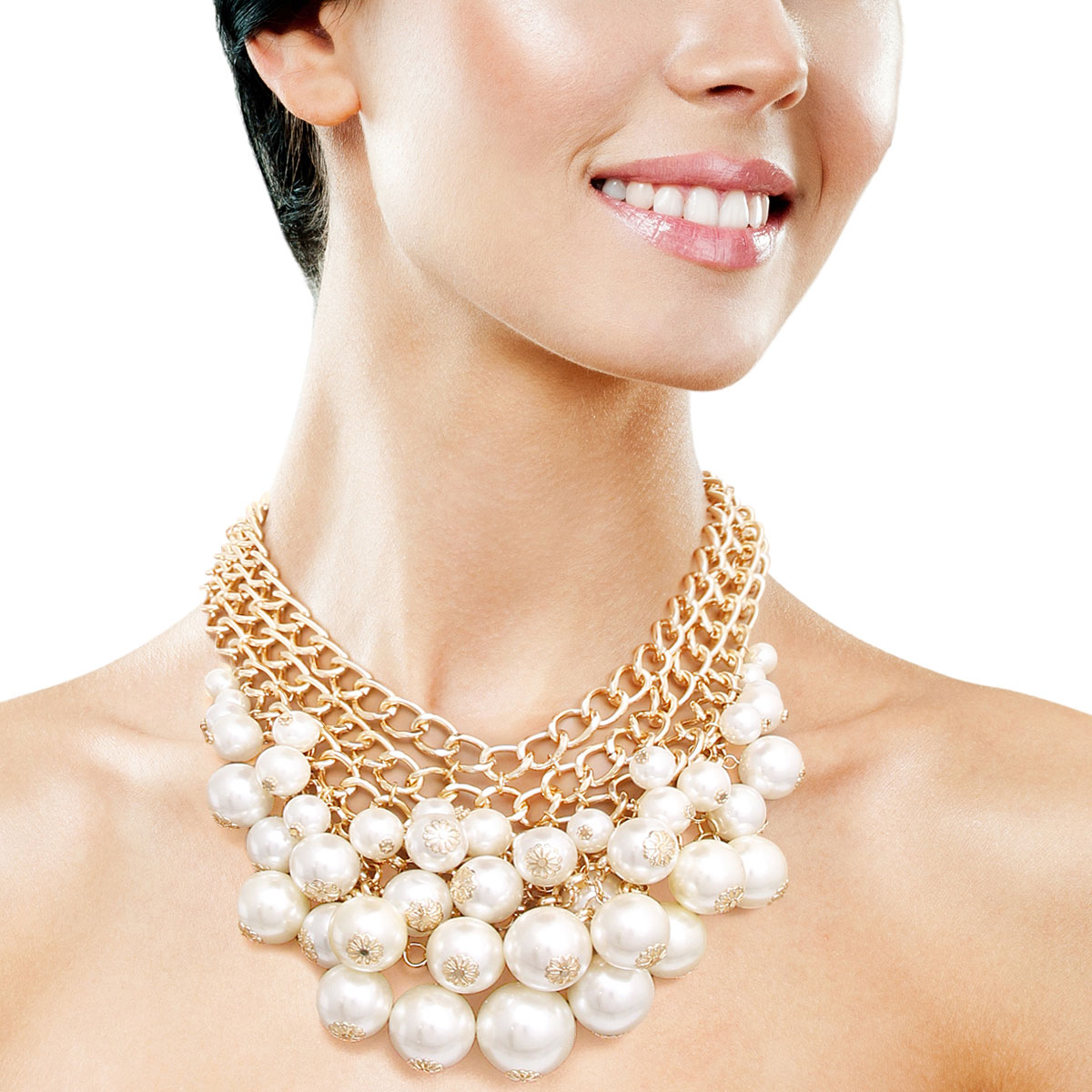 Gold and Cream Pearl Chainmail Choker