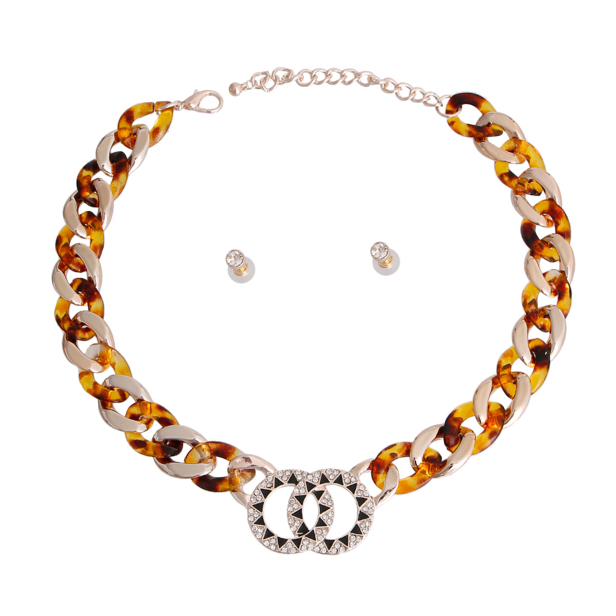 Tortoiseshell Chain Designer Logo Necklace