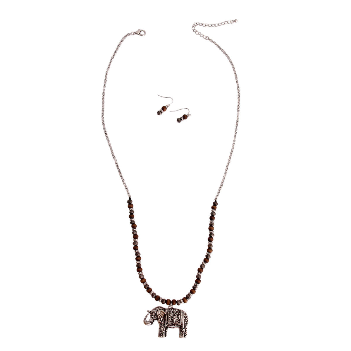 Burnished Silver and Bead Elephant Necklace