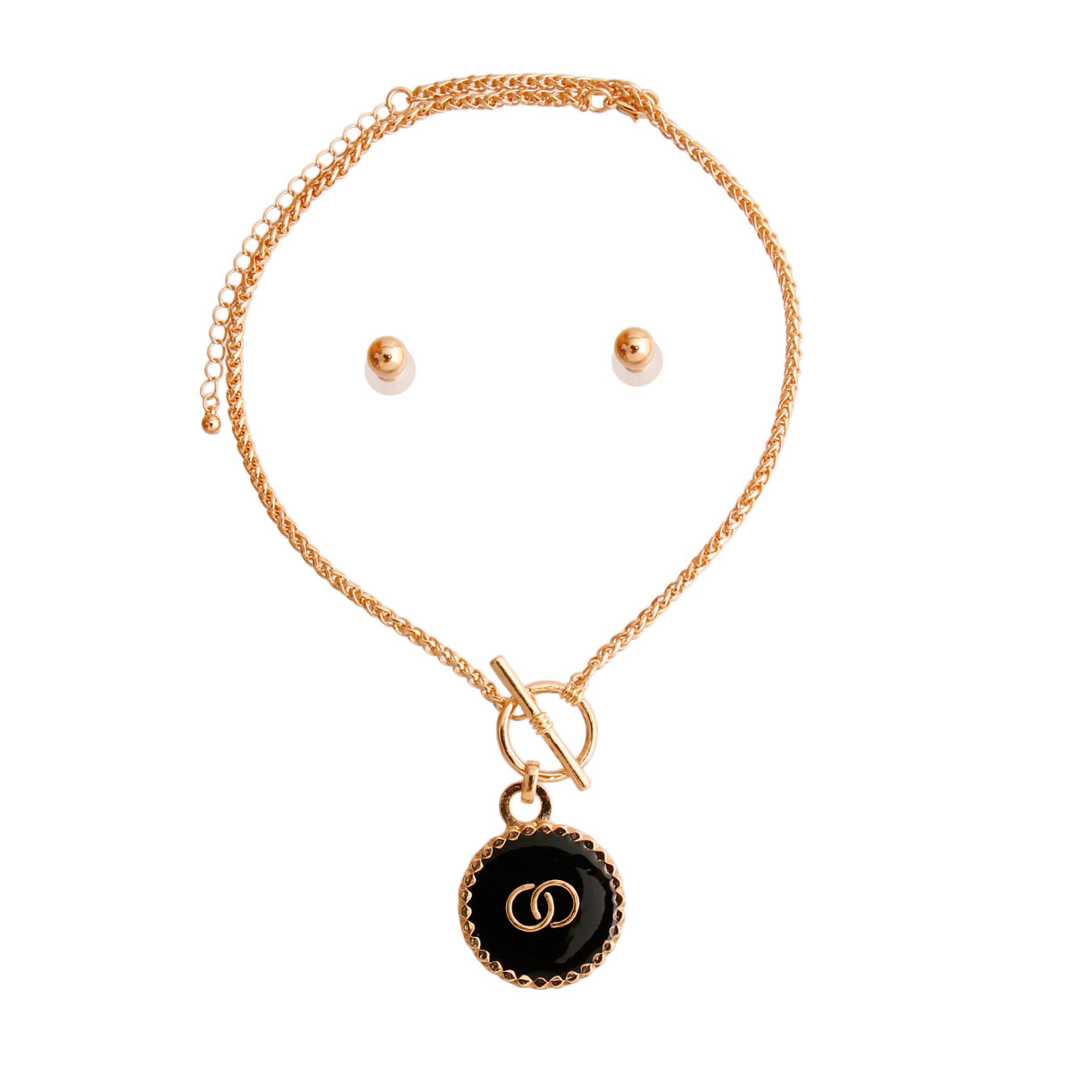 Black Designer Charm Gold Toggle Necklace