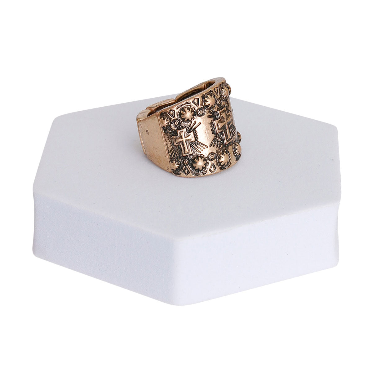 Burnished Gold Metal Boho Cross Ring