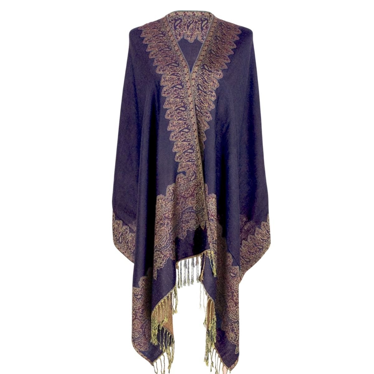 Pashmina Navy Paisley Fringe Scarf for Women