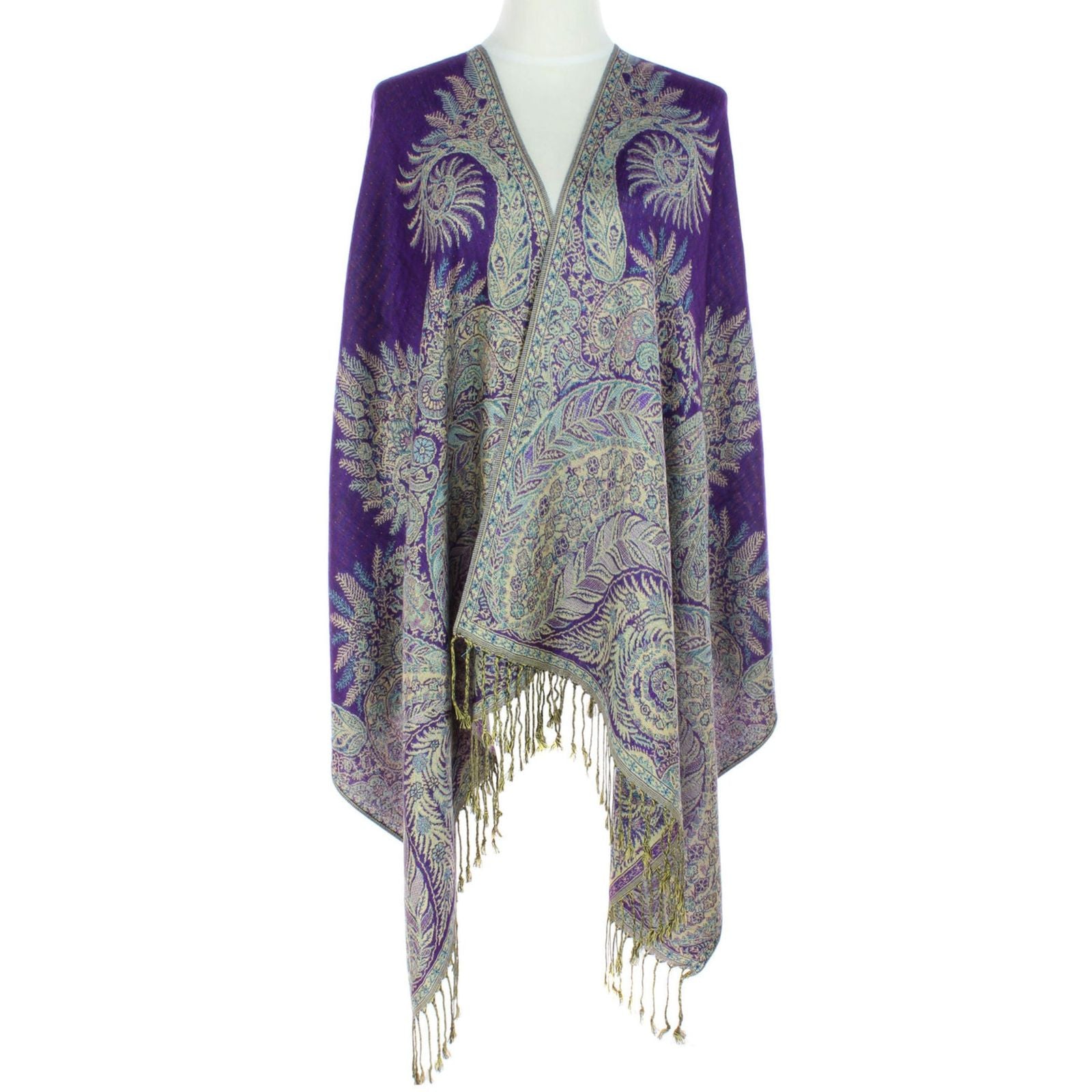 Pashmina Purple Boho Fringe Scarf for Women