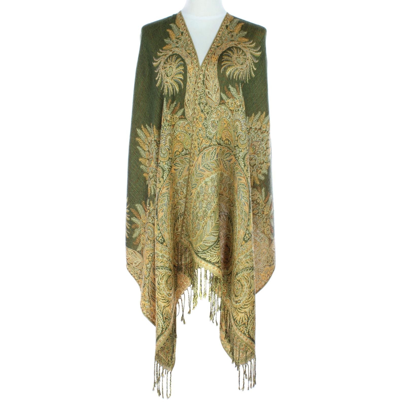 Pashmina Olive Boho Fringe Scarf for Women