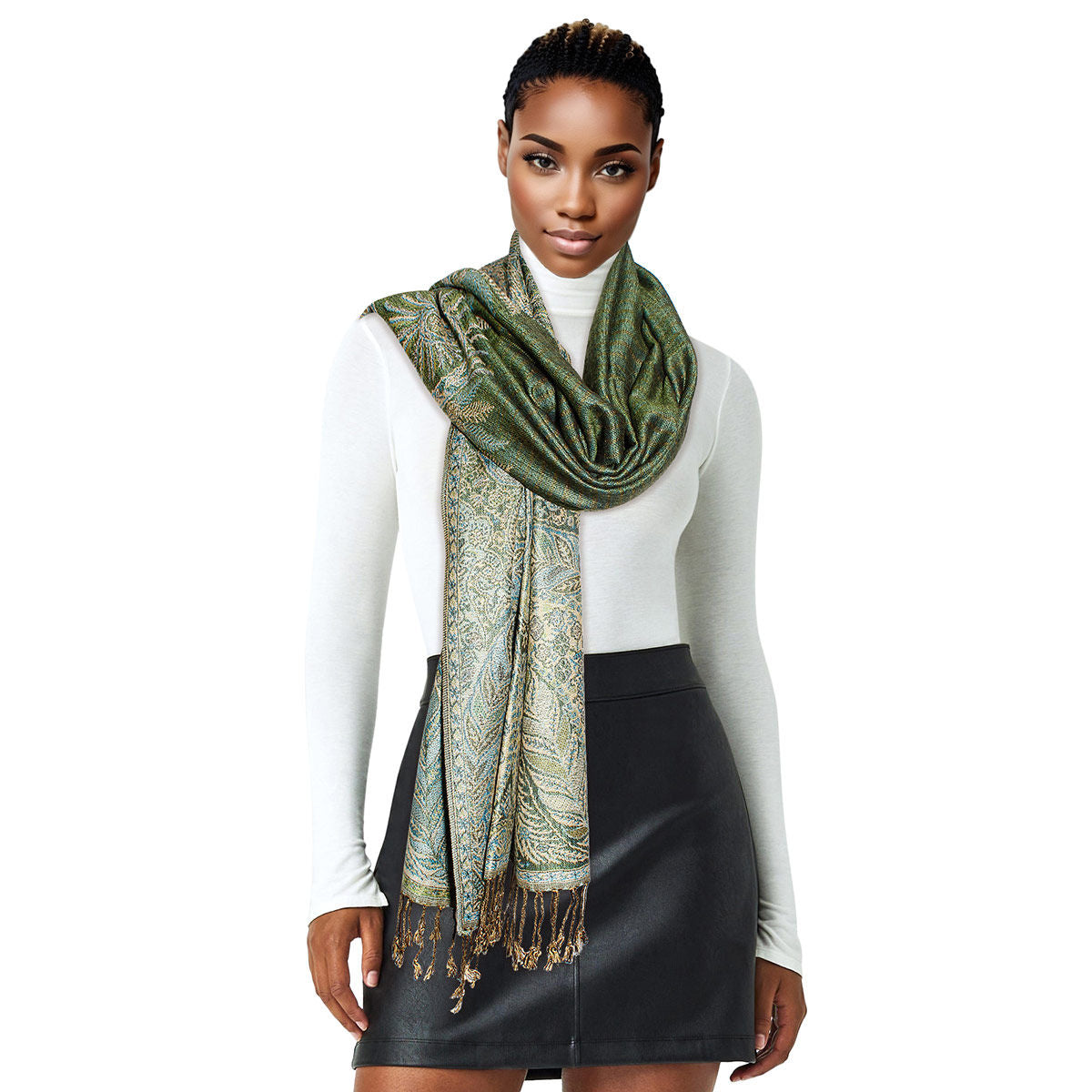 Pashmina Olive Boho Fringe Scarf for Women