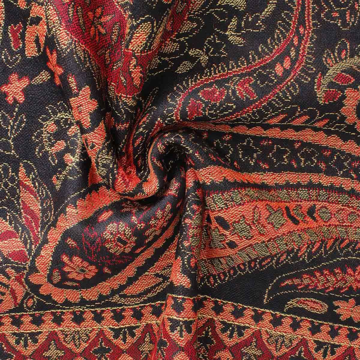 Pashmina Red Black Paisley Fringe Scarf for Women