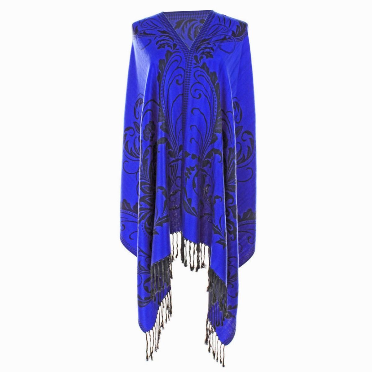 Pashmina Blue Flower Fringe Scarf for Women