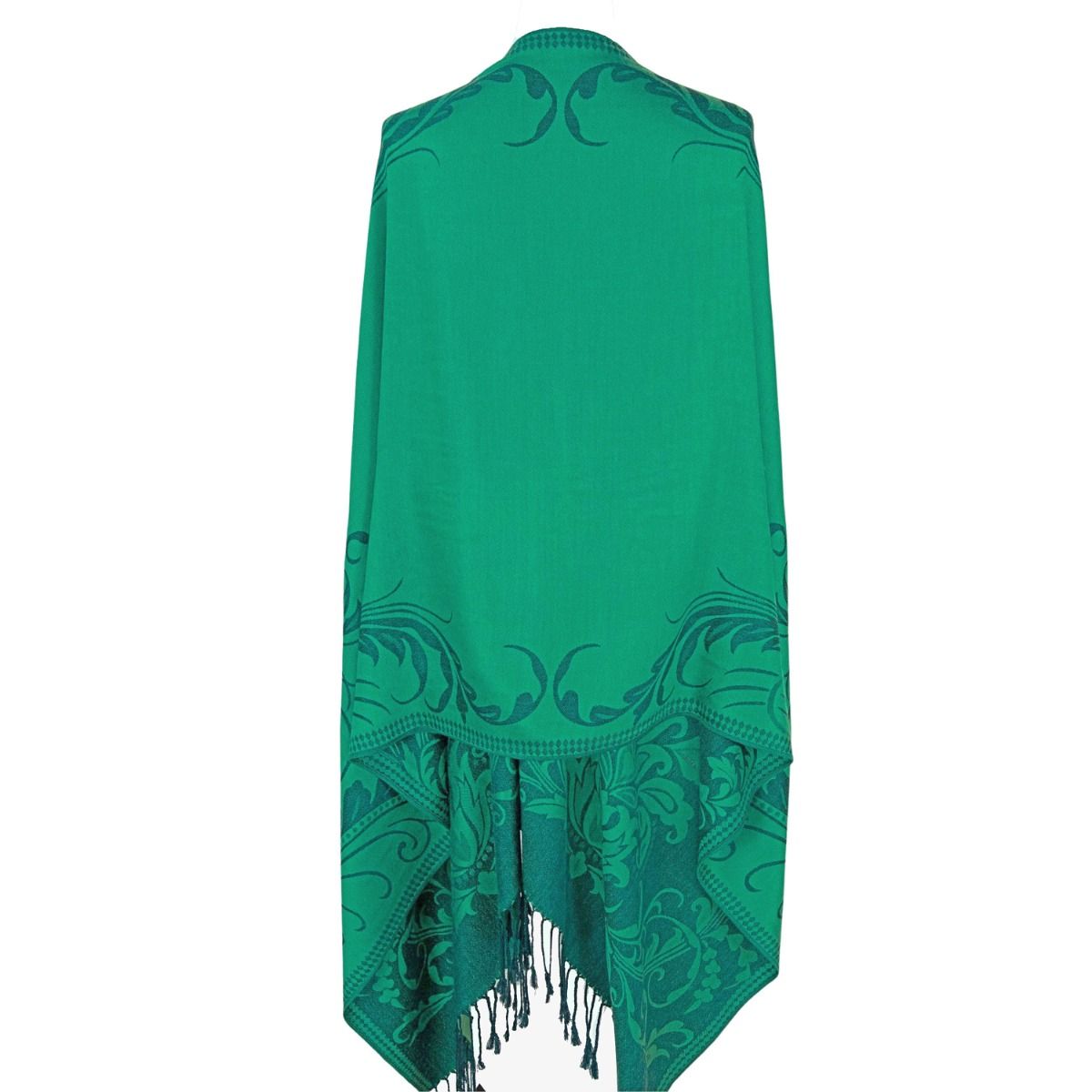 Pashmina Green Flower Fringe Scarf for Women