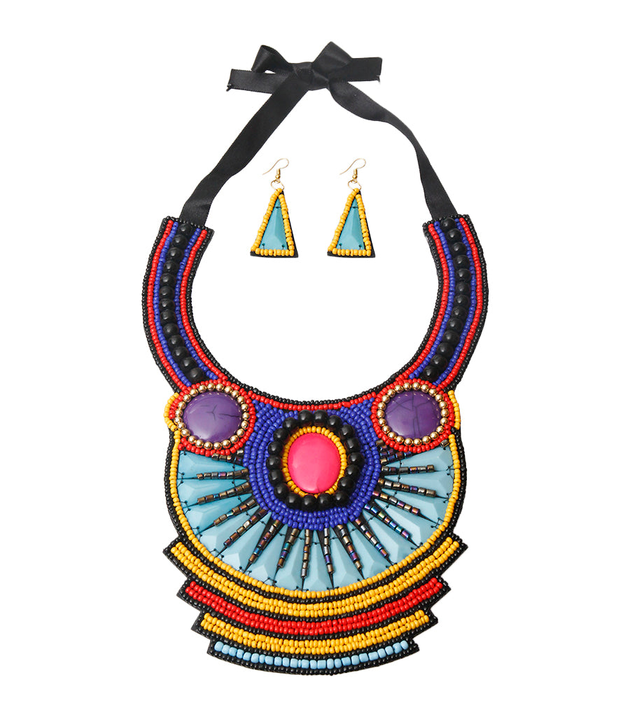 Bright Bead Bib Necklace Set