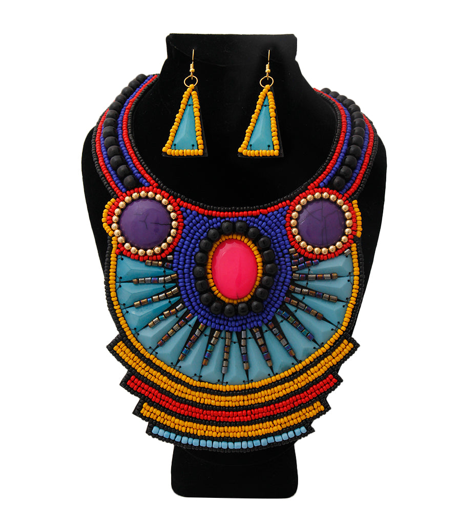 Bright Bead Bib Necklace Set