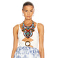 Blue and Orange Bead Bib Necklace Set